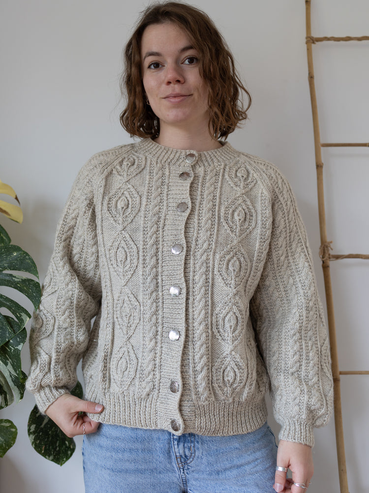 90s Grey Aran Cardigan - L