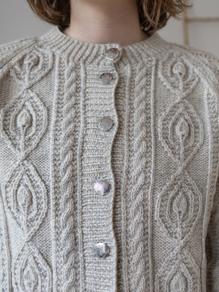 90s Grey Aran Cardigan - L