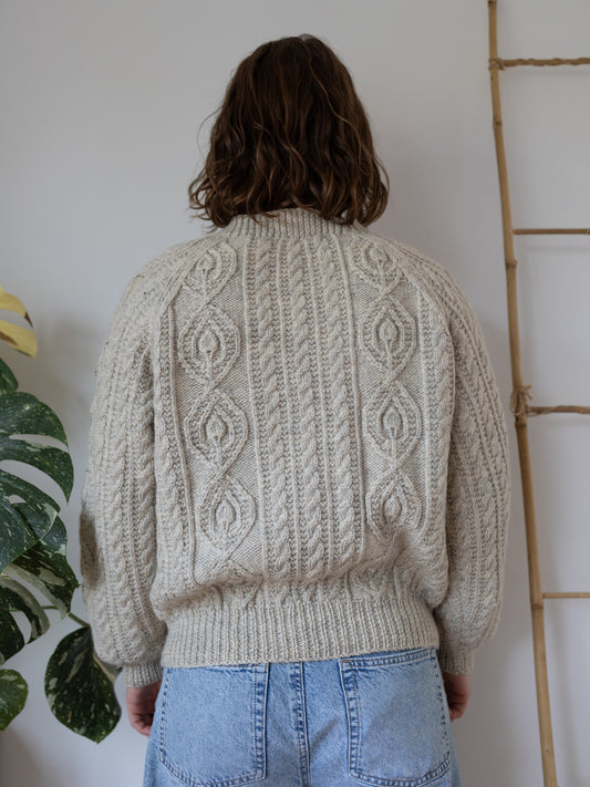 90s Grey Aran Cardigan - L