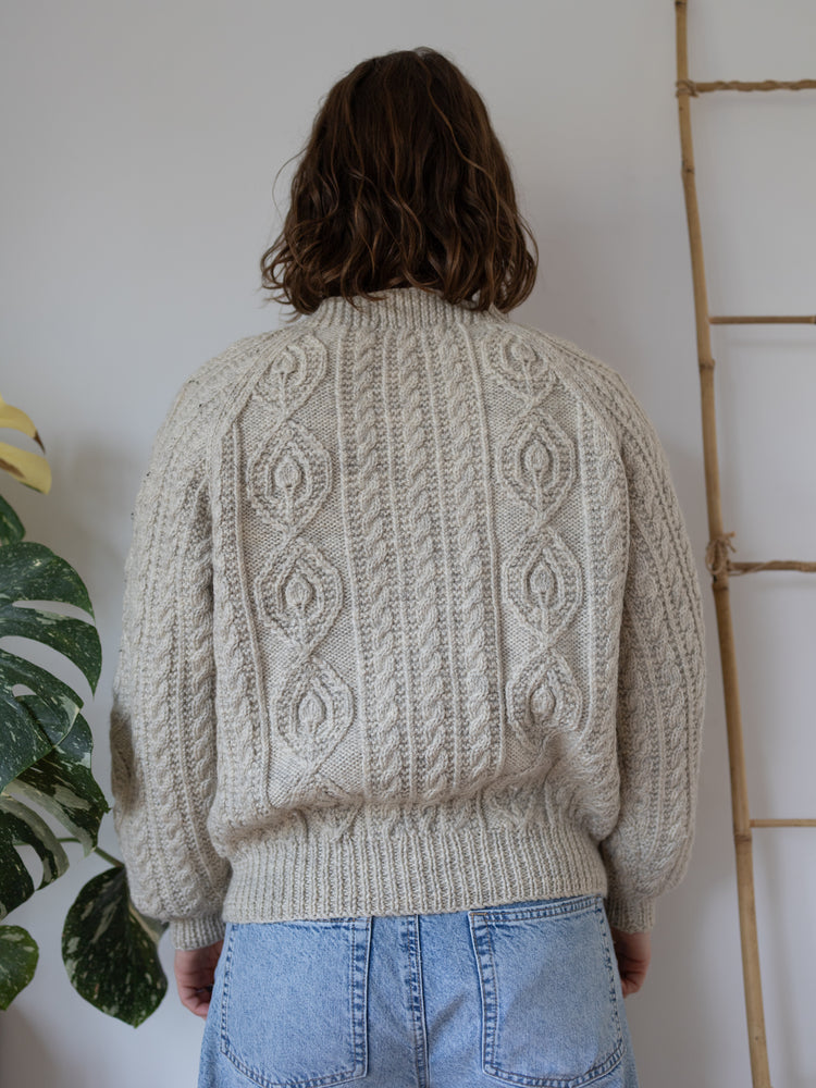 90s Grey Aran Cardigan - L