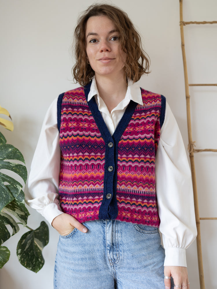 70s Pink Fair Isle Knitted Vest - M