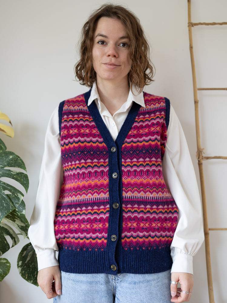 70s Pink Fair Isle Knitted Vest - M