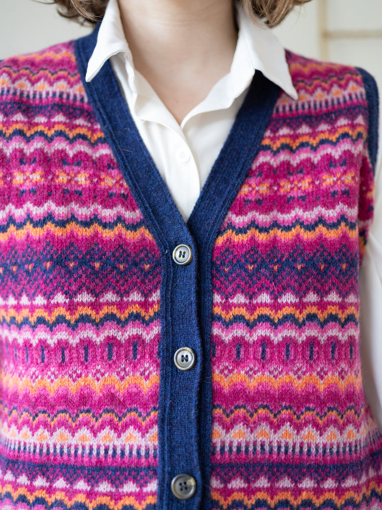 70s Pink Fair Isle Knitted Vest - M