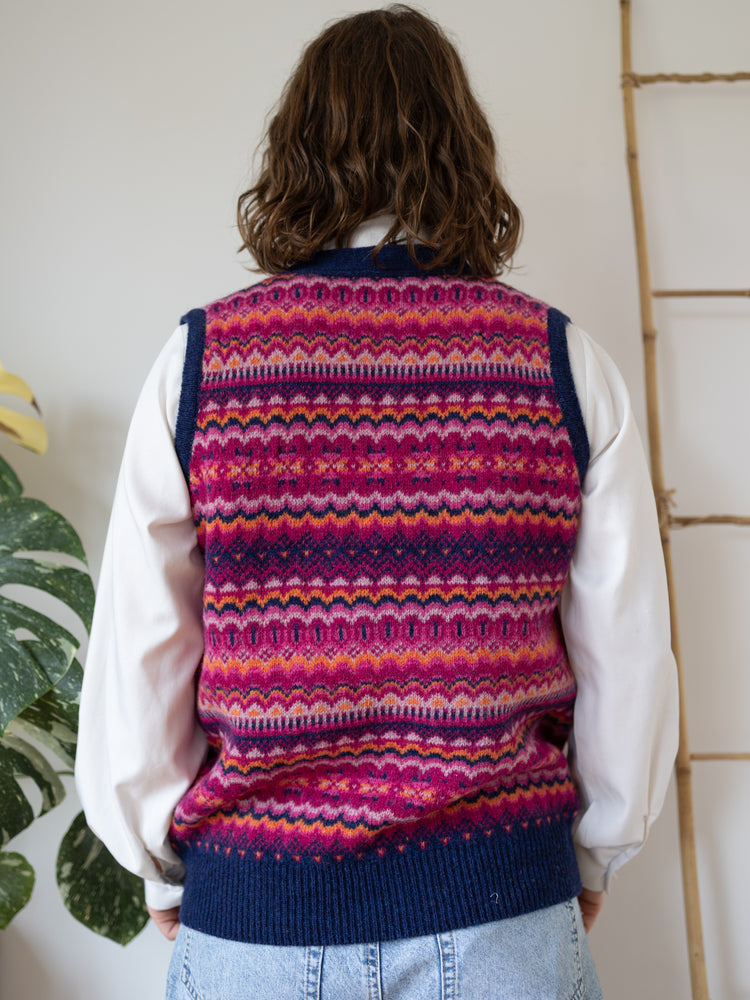 70s Pink Fair Isle Knitted Vest - M