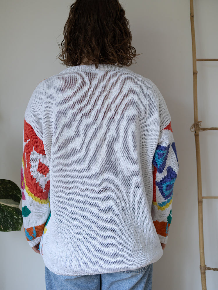 80s Abstract Floral Cotton Jumper - XL