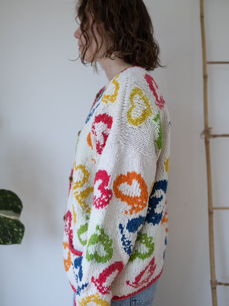 90s Amano Colourful Heart Cardigan - XL