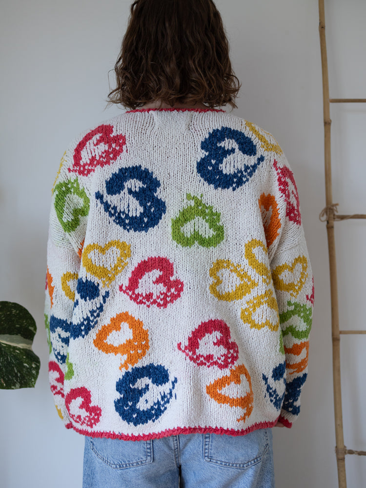 90s Amano Colourful Heart Cardigan - XL