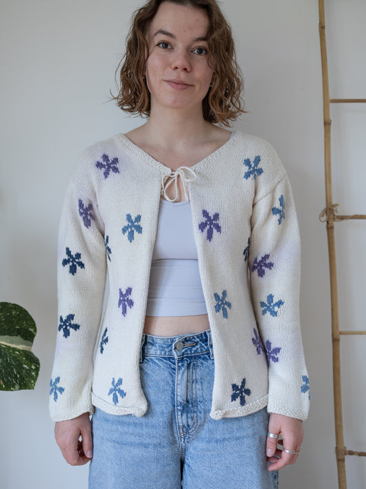 90s Pachamama Floral Tie Neck Cardigan - M