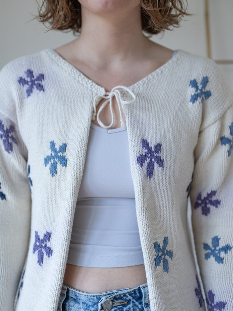 90s Pachamama Floral Tie Neck Cardigan - M