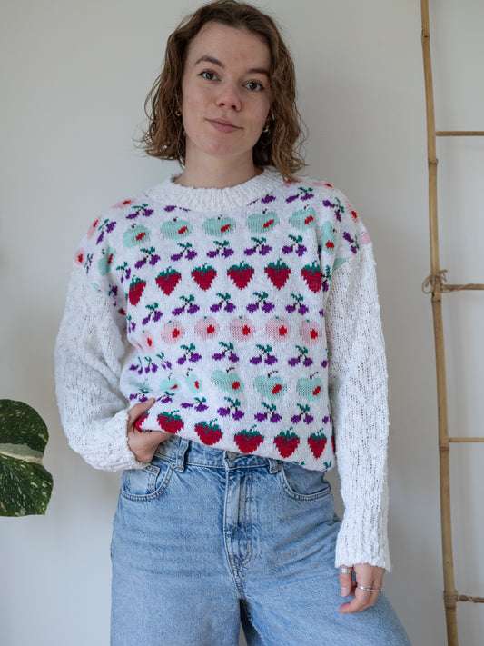 90s Miss Sparks White Fruit Jumper - M