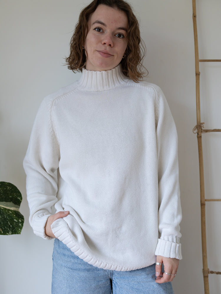 90s Next White Cotton Mock Neck Jumper - L
