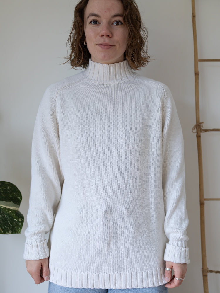 90s Next White Cotton Mock Neck Jumper - L