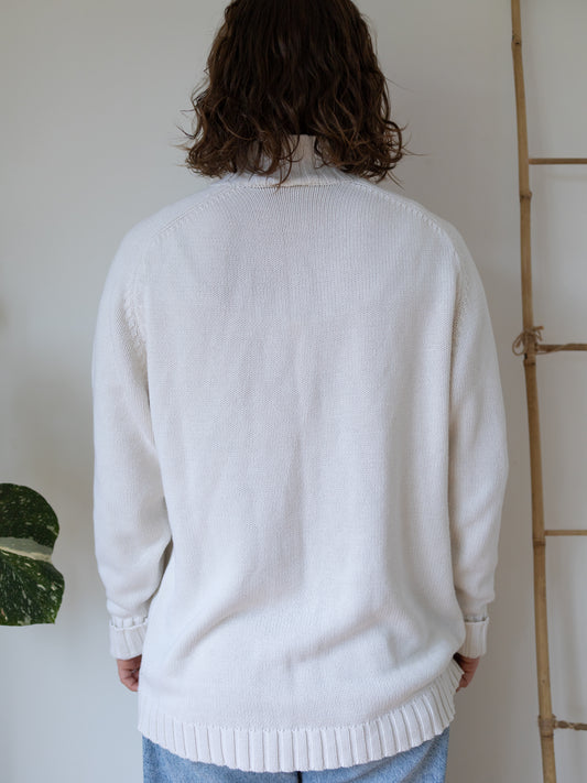90s Next White Cotton Mock Neck Jumper - L