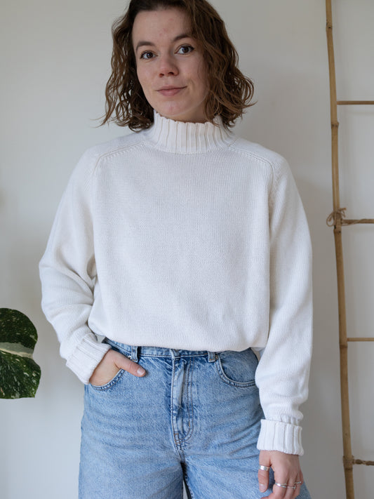 90s Next White Cotton Mock Neck Jumper - L