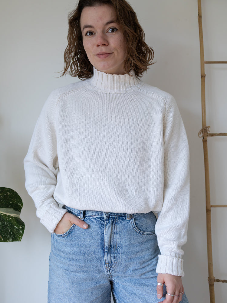 90s Next White Cotton Mock Neck Jumper - L