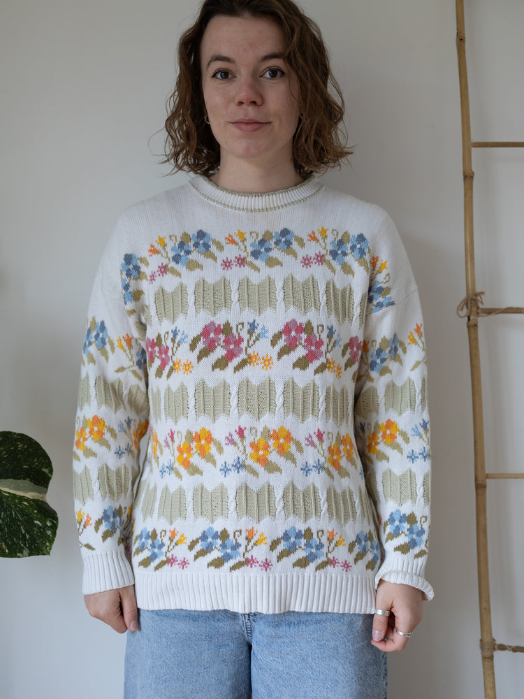 90s Simply Splendid Floral Cotton Jumper - M