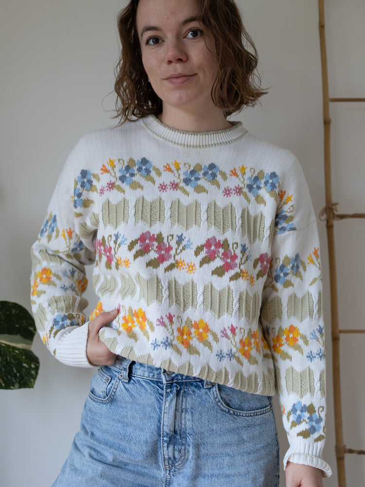 90s Simply Splendid Floral Cotton Jumper - M