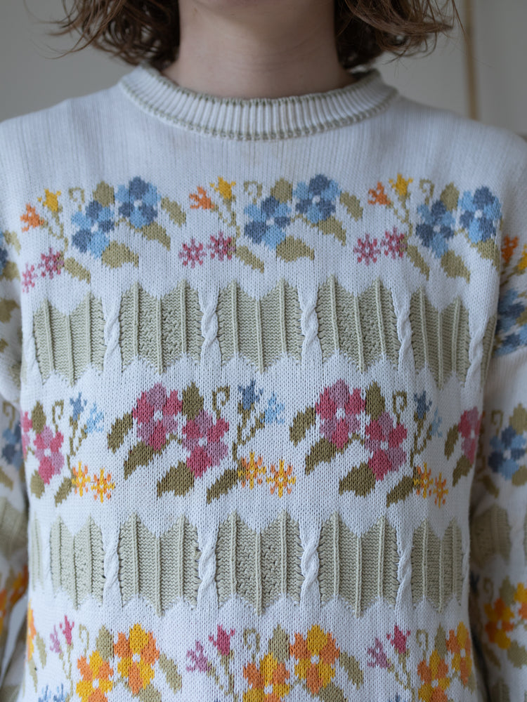 90s Simply Splendid Floral Cotton Jumper - M