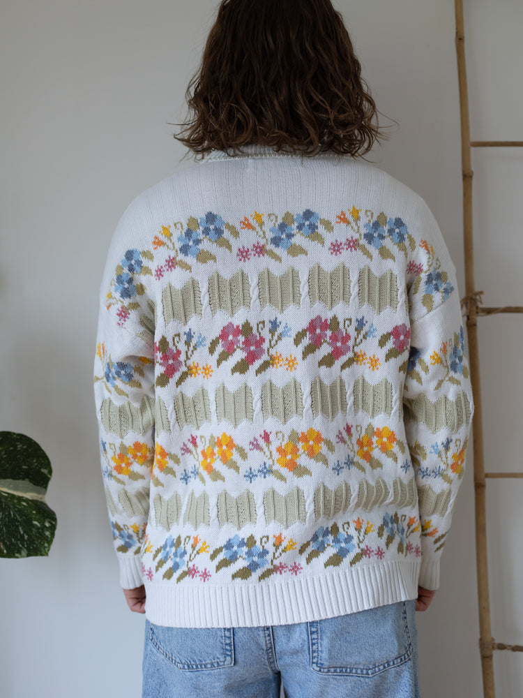 90s Simply Splendid Floral Cotton Jumper - M