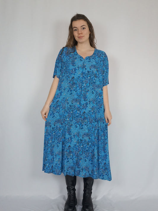 Blue Casual Floral Summer Dress - XL
