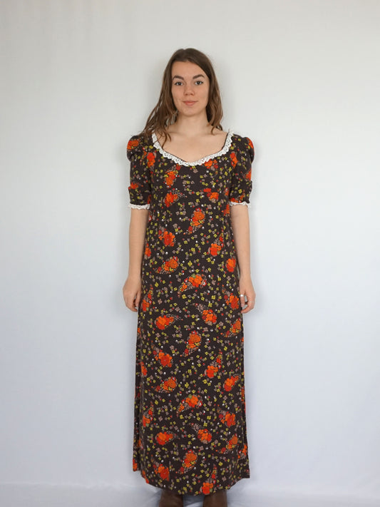 Brown Cotton Prairie Dress - XS